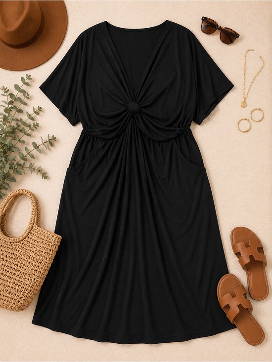 Remington Dresses & Skirts - Penningtons Plus Size 5X Black Twist Front Midi Dress With Pockets